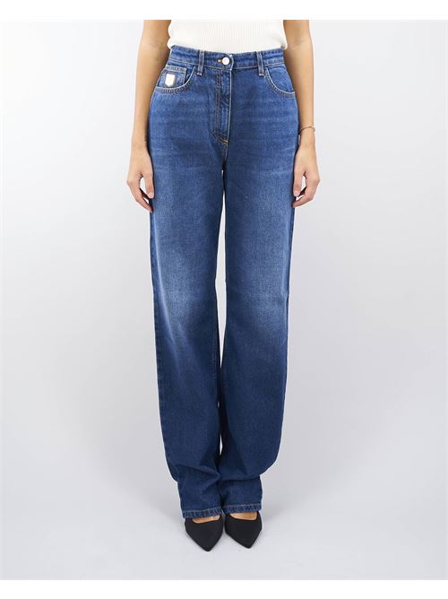 Cotton boyfriend jeans with gold plaque Elisabetta Franchi ELISABETTA FRANCHI | Jeans | PJ78D46E2104